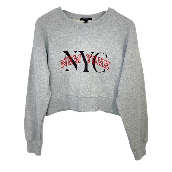 Forever 21 Tops - Forever 21 Cropped NYC Crewneck Sweatshirt Womens Medium New York Gray|Red|Black
